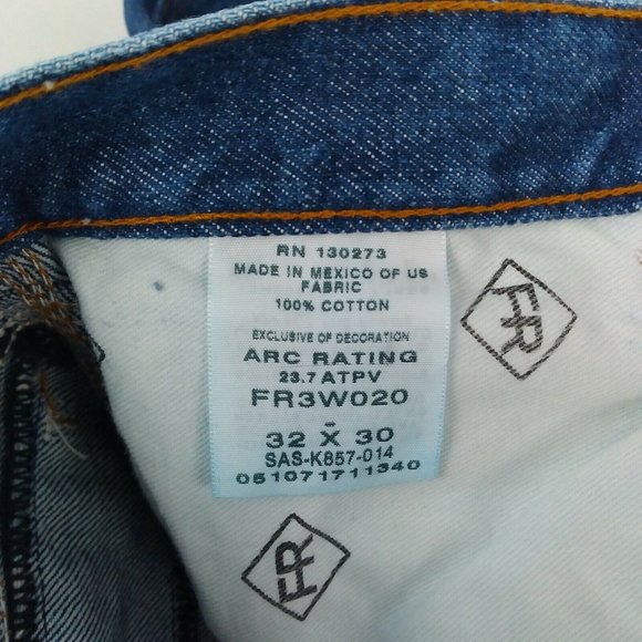 Wrangler FR Fire Resistant Riggs Workwear Carpenter Blue Cotton Jeans Size 32x30 - Picture 7 of 8
